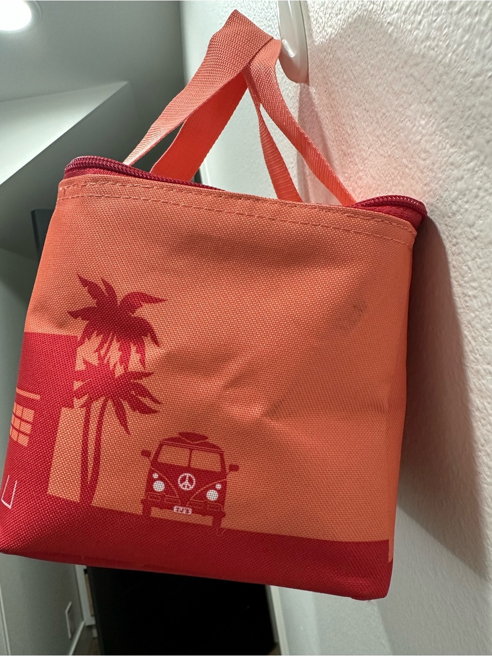 Trader Joe's Coral & Red Insulated Mini Lunch Tote Bag zipper - Picture 2 of 6